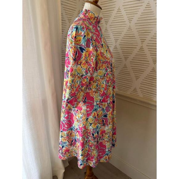 Erma’s Closet Women’s Medium Moc Neck Pink Tropical Floral Dress - Picture 5 of 6